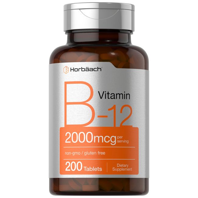 B12 Vitamin 2000mcg | 200 Vegetarian Tablets | Non-GMO | by Horbaach