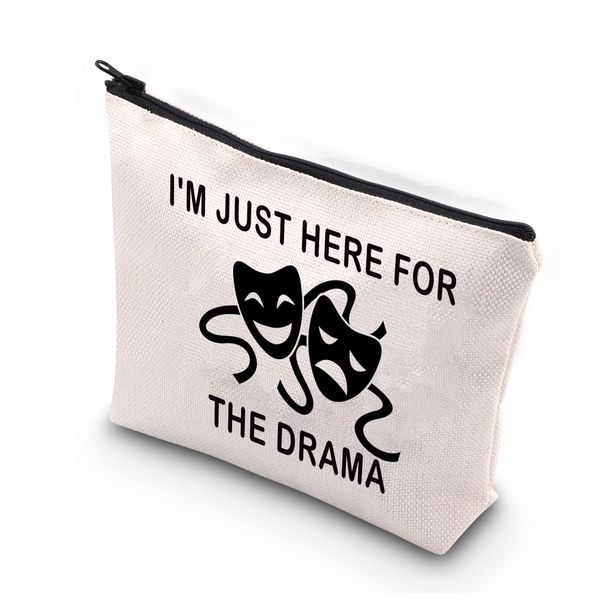 PLITI Theatre Makeup Bag Theatre Lover Gifts Drama Gifts I'm Just Here for The Drama Comedy Tragedy Masks Travel Pouch(Here for Drama BU)