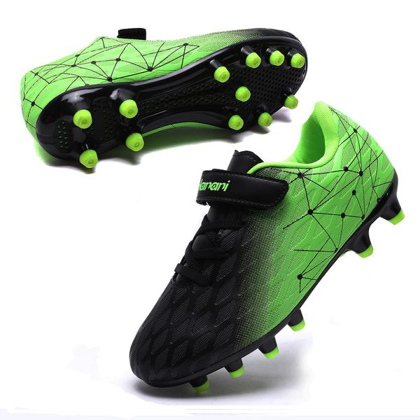 Hanani Kids Soccer Shoes Boys Baseball Cleats Girls Softball Cleat Outdoor & Indoor Firm Ground Youth Football Shoe Anti-Slip Comfortable Flexible Running & Training Unisex Child Black/Green