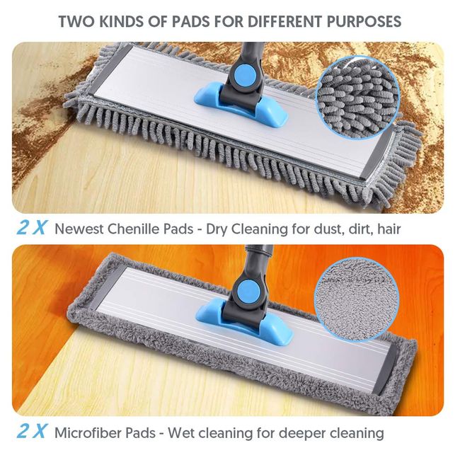 Chenille Microfiber Flat Mop Floor Cleaning Mop, Wet Dry Used Mop