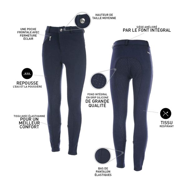 HORZE Active Kids' Unisex Silicone Grip Full Seat Horseback Riding Breeches - Peacoat Dark Blue - S