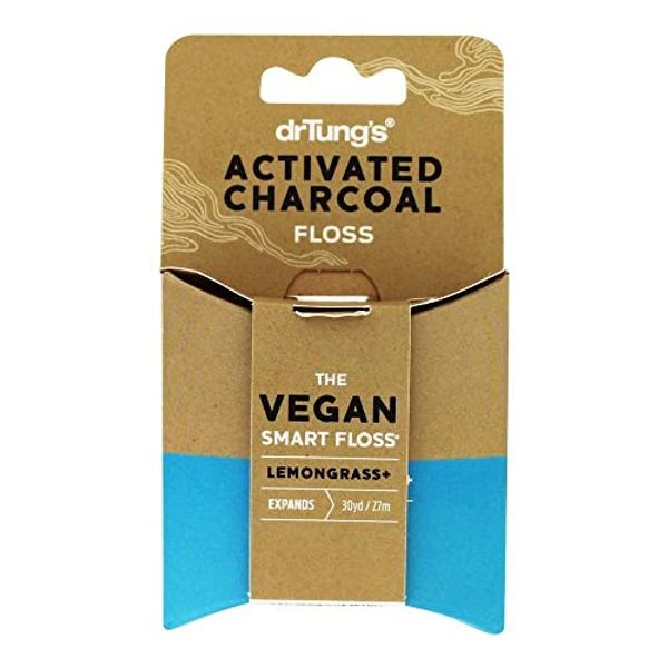 DrTung's Vegan Activated Charcoal Floss, Natural Lemongrass Flavor Dental Floss 2 Pack
