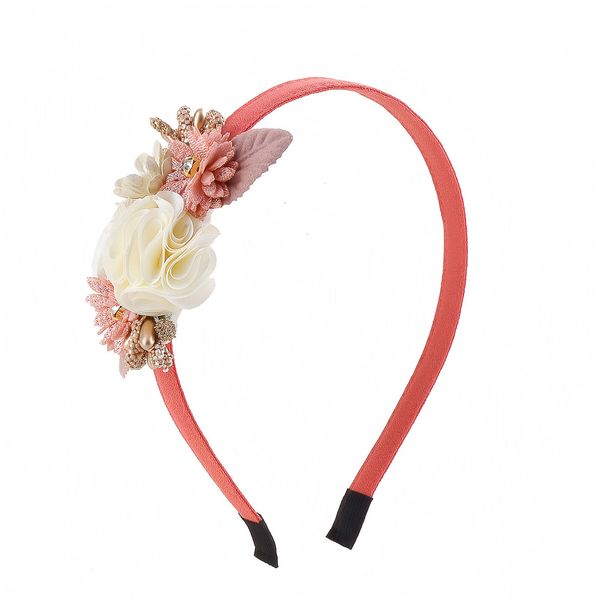 HIFANMM Flower Headband Spring Summer Hair Accessories for Women Girls, Pink White Rose Flowers Hair Bands Diamond Elegant Decoration Headdress Party Wedding Supplies Non Slip Head Band 1 Pcs