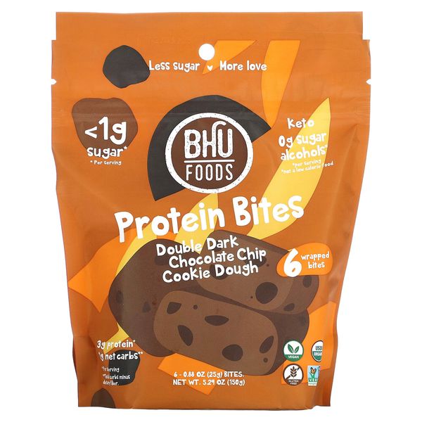 Protein Bites, Double Dark Chocolate Chip Cookie Dough, 6 Bites, 0.88 oz (25 g)