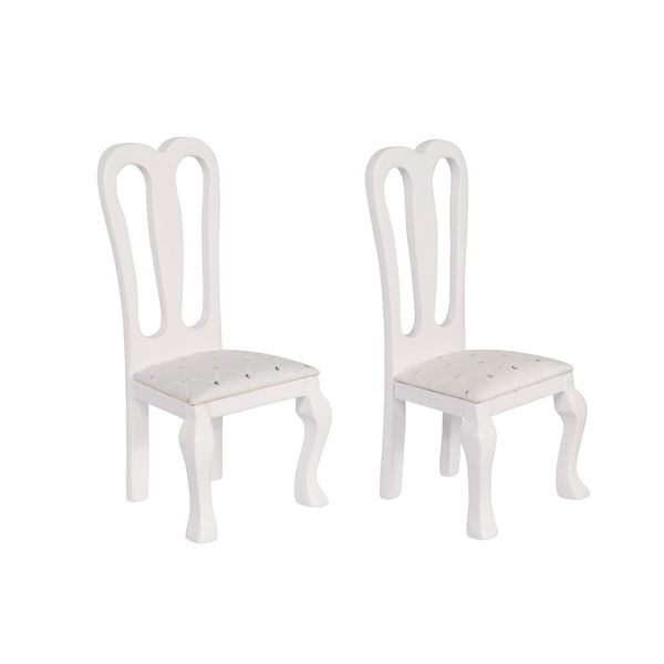 Wooden Dollhouse Dining Chairs, Set of 2, Accent Chairs for Doll Houses, Miniature Furniture, White, Upholstered, for 3 inch to 6 inch Dolls