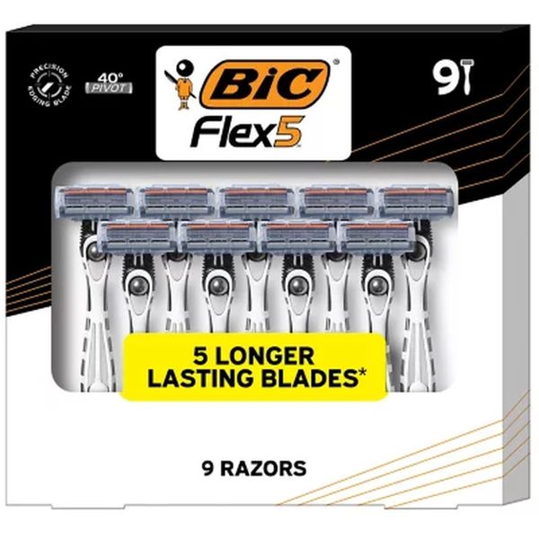 BIC Flex 5 Titanium-Coated Disposable Razors for Men - 9 Count - Precision Shavi
