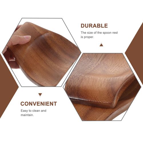 Zerodeko Acacia Wood Spoon Rest 2pcs Stove Top Spoon Rest Wooden Spoon Holder Rustic Farmhouse Spatula Tong Rest for Stovetop Kitchen Counter Top