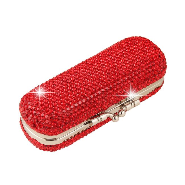 AsAlways Glänzende Strass-Kristall-Lippenstift-Hülle mit Spiegel, tragbar, glitzernde Diamanten, Make-up-Kosmetik-Aufbewahrung, Halter für Reisen und Damen, modisch (rot)