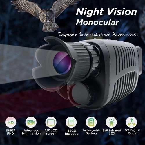 Sheawasy Night Vision Monocular, 1080p Infrared Monocular for 100% Darkness, 32GB Included, Travel, Camping, Hunting, Surveillance