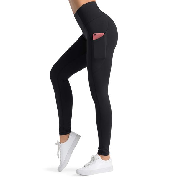 Dragon Fit High Waist Yoga Leggings with 3 Pockets,Tummy Control Workout Running 4 Way Stretch Yoga Pants Black