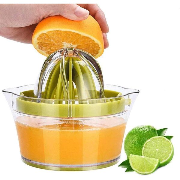 ProBytes Hand Press Citrus Juicer - 2 Reamers, 2 Way Zest Grater, Yolk Separator, 400ML Liquid Bowl, Filters Natural Juice, Ready to Drink, Oranges, Lemons, Grapefruits, Mandarins Squeezer - Green