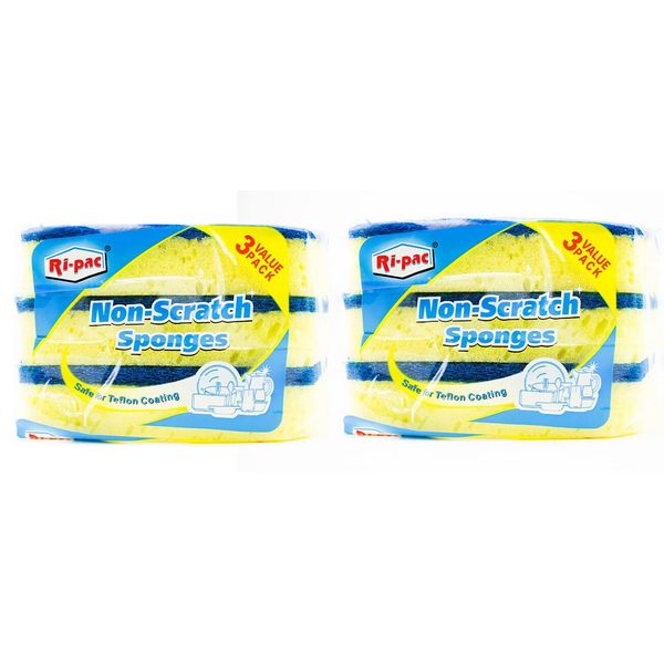2X3 Pack Non-Scratch Scrub Sponge Cookware Dishes Safe Durable Pads Blue.