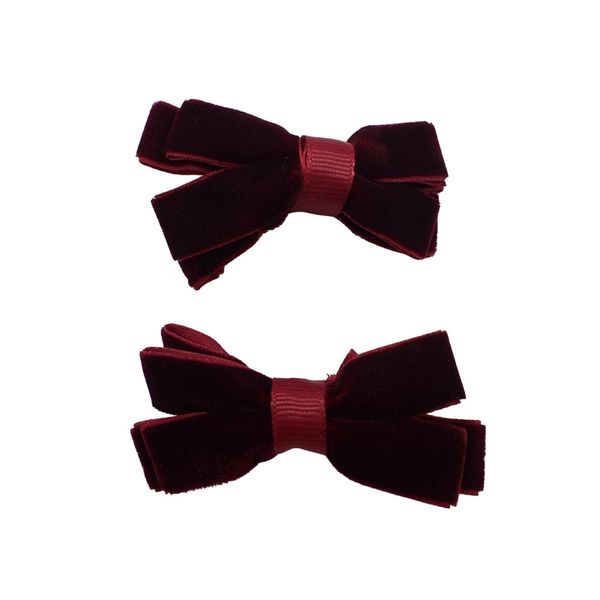 Topkids Accessories 2pc Back to School Velvet Hair Bows Set Stylish Girls Clip-In Hair Bow Accessories Hair Clips School Uniform Hair Slide Girls, Kids, Children (Velvet Burgundy)