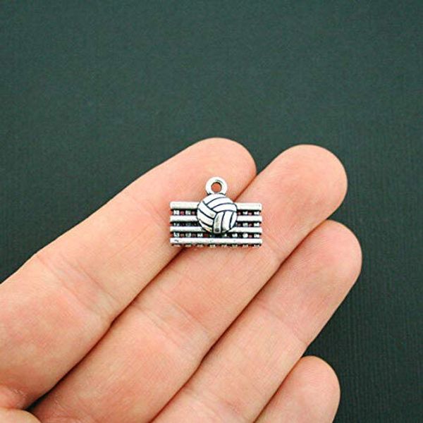 SET 20 Volleyball Charms Antique Silver Tone Volleyball Net - Charms Pendants DIY for Necklace Bracelet Jewelry Making Scrapbooking and Crafting