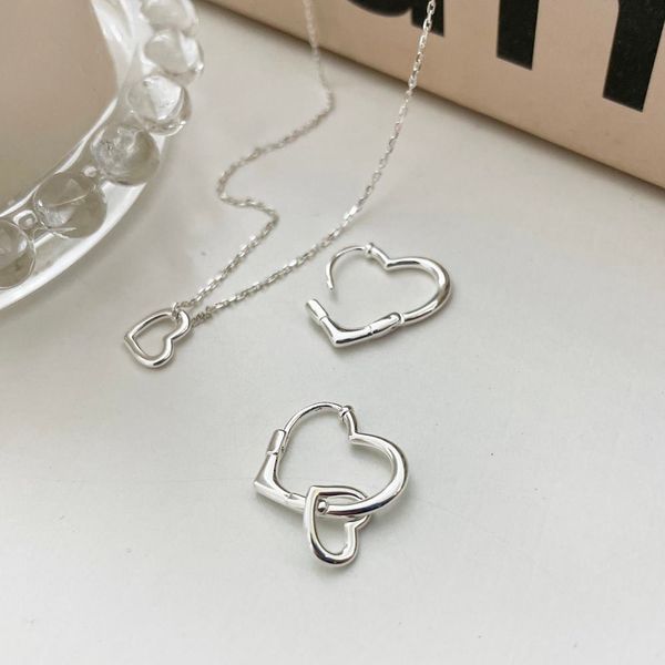 Silver 925 Two Heart One Touch Women&#39;s Silver Necklace Ring Earrings