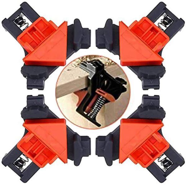 4 Pcs Corner Clamps for Woodworking, MSDADA 90 Degree Right Angle Wood Clamp Corner Clip Fixer Ruler Square Clamp for DIY Hand Tools Making Cabinets Furniture Repair Connection Welding Drilling