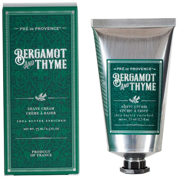 Pre de Provence Men's Shave Cream, Enriched With Natural & Repairing Shea Butter (2.5 fl oz) - Bergamot & Thyme