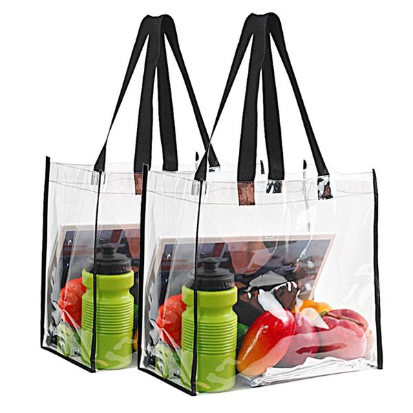 2-Pack Stadium Approved Clear Tote Bag, Stadium Security Travel & Gym Clear Bag, Perfect for Work, School, Sports Games and Concerts,12"X 12"X 6"