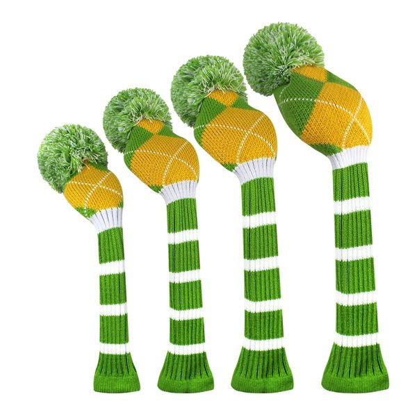 Scott Edward Knitted Golf Head Covers 4PCS Handmade Fit Well for Driver and Fairway Woods with Long Neck Pom Pom Golf Club Headcovers Set