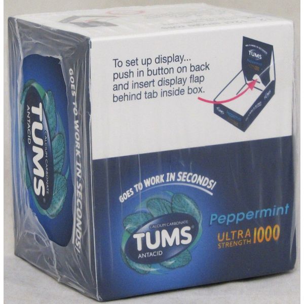 Tums Ultra Strength 1000 Peppermint Antacid Tablets Bulk Box of 12 Rolls