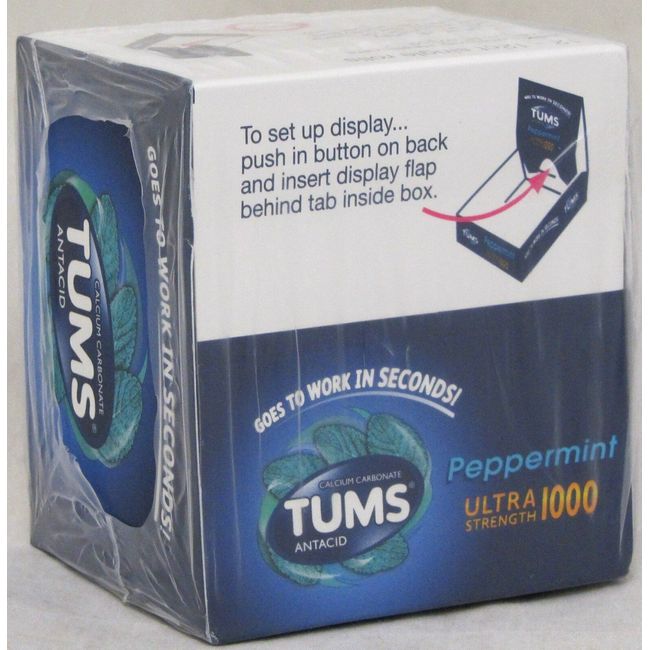 Tums Ultra Strength 1000 Peppermint Antacid Tablets Bulk Box of 12 Rolls