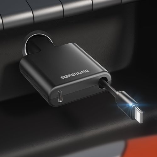 [Ultra Compact] SUPERONE iPhone Retractable Car Charger, Smaller Size Fast Car Charger Adapter with Retractable Apple Cable, Car Chargers for Apple iPhone 14 13 12 11 Pro/XS/XR/Mini/X/iPad/AirPods