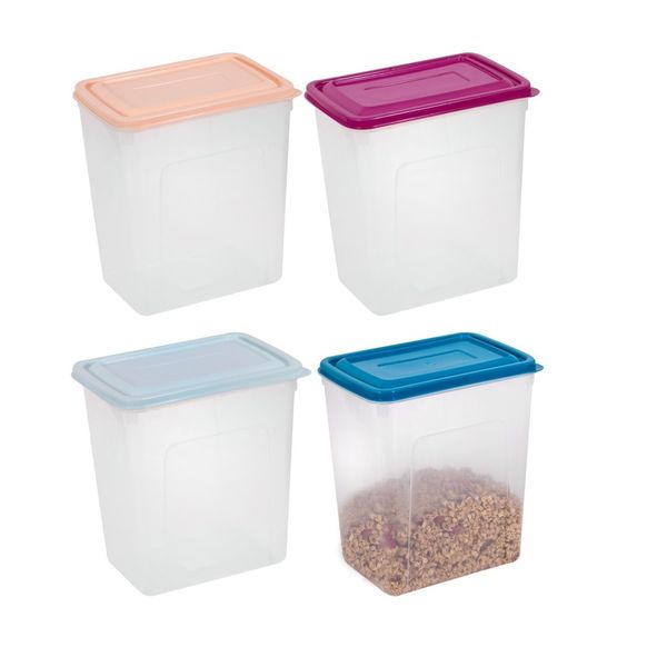 4 x 6L Tall Food Storage Container Dry Pasta Cereal Pet Food Storage Tub & Lid