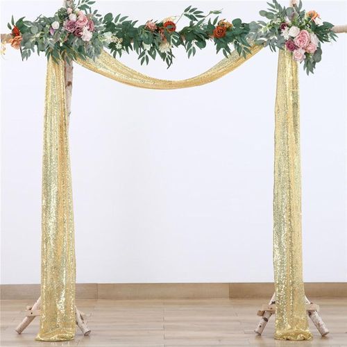 FLCSIed 2PCS/Pack Wedding Arch Draping Fabric, 2 Panel 12" x20ft Gold Sequin Fabric Drapes Arbor Backdrop Curtain for Wedding Arch Ceremony Bridal Shower Reception (Light Gold)