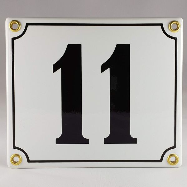 Enamel Sign House Number 11 Black and White "Handmade"