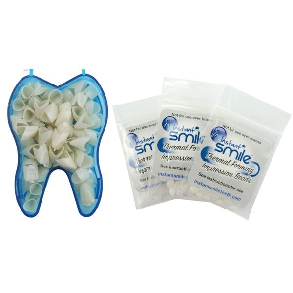 50 PCS Mixed Dental Temporary Crown Kit Anterior Front Bundle with Thermal Fitting Beads Pack-3, Fix Missing and Broken Teeth