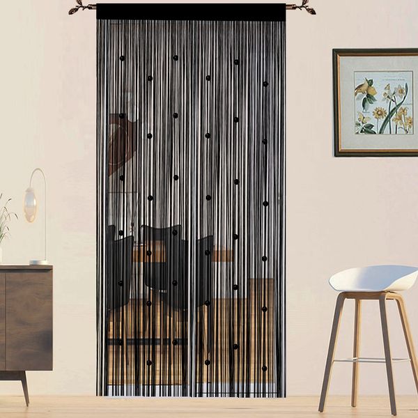 QiBoYuYe Beaded Door Curtain Fly Screen for Doors Window String Curtains Room Dividers Doorways Panel Living Bedroom Closet Drapes(black 90x200cm)