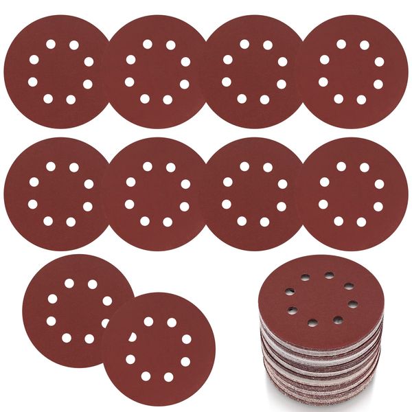 15 Stück Schleifpapier 125mm Klett, 60 Körnung Schleifscheiben, 8 Löcher Rund Klett Schleifpapier für Exzenterschleifer Holz, Metall, Farbe