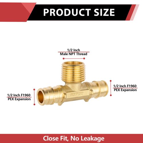 (Pack of 5) EFIELD Pex-A Expansion Brass Fittings 1/2" Pex X 1/2" Pex X 1/2" Male NPT Adapter Tee, ASTM F1960