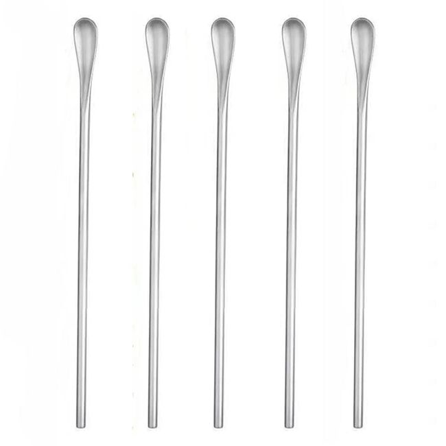 Muddler Long Spoon, Set of 5, Ice Spoon, Total Length 8.7 inches (22 cm), 18-8 Stainless Steel, Long Spoon, Silver, Parfait Spoon, Bar Spoon