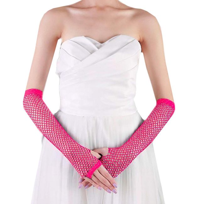 WHITE FANG NT028 Women's Arm Cover Arm Warmer Net Mesh Net Sexy Cosplay Women's NT028 (04: Pink)