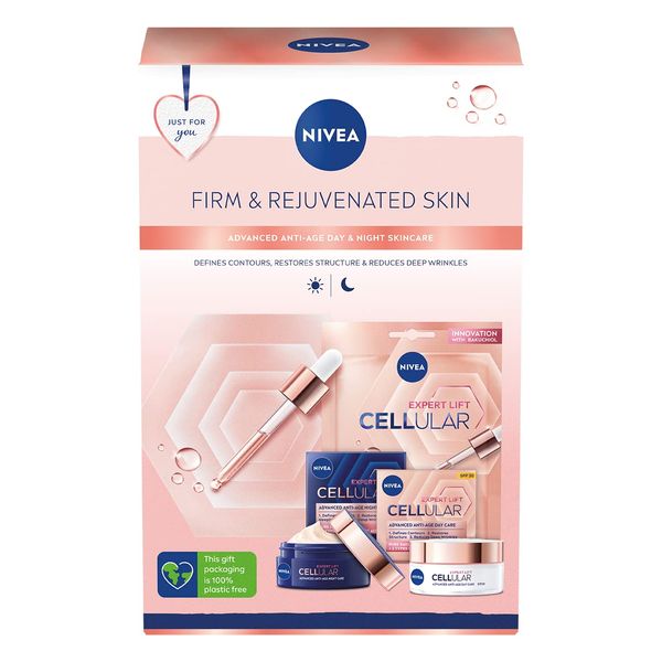 NIVEA Firm and Rejuvenated Gift Set, NIVEA Gift Set Includes Bakuchiol-Enriched Cellular Expert Lift Day Cream, Night Cream, and Face Sheet Mask, Gifts for Women, White, (3 Pieces)