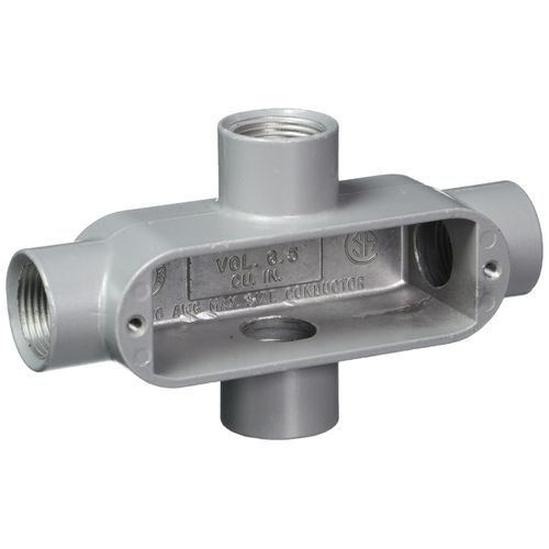 Killark OX 2 X Type Conduit Body, Aluminium, 3/4" Hub, 2" Width, 2 7/8" Height, 6 1/16" Overall Length, 7 Cubic Inch Volume, Gray