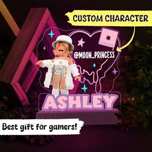 Personalized Roblox Girl Character on Top Acrylic LED Base Night Light Lamp Art