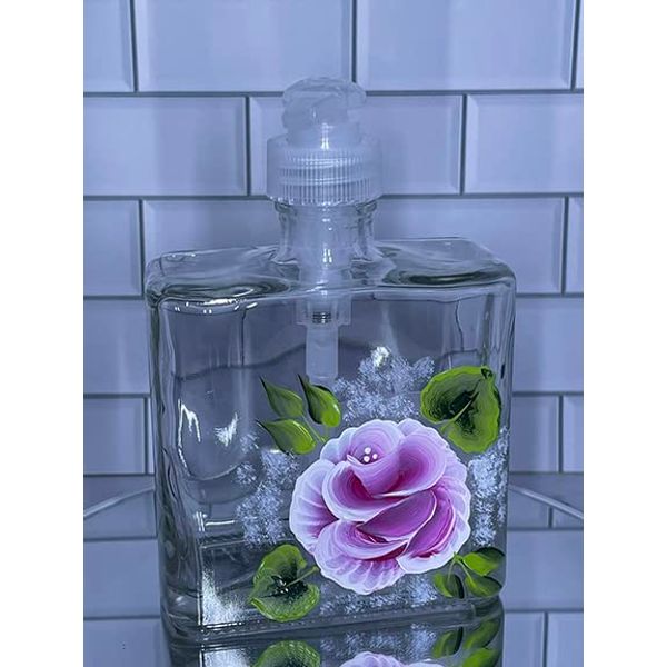 Hand painted Pink Rose Soap or Lotion Dispenser