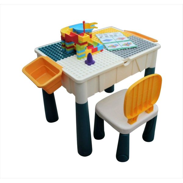 HH Home Hut Kids Building Block Table and Chair with Storage - Activity Desk and Chair Set for Toddlers, Children's Activity & Building Block Table, Chair and Table Set for Children