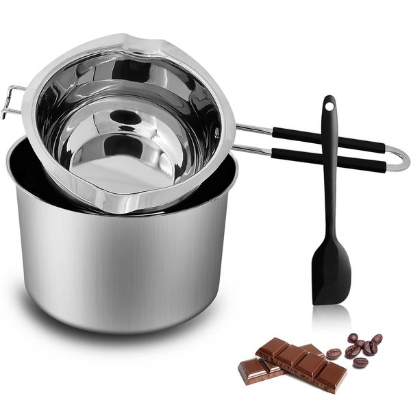 Double Boiler Pot Set, 1200ML Double Boiler, 2800ML Stainless Steel Pot with Silicone Spatula for Melting Chocolate,Candy, Soap, Wax, Candle Making