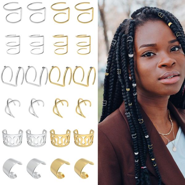 Pufandor 24Pcs Hair Jewelry for Braids with Rhinestone Loc Jewelry for Hair Dreadlocks Earring Non-Piercing Ear Cuffs Clip Jewelry for Women Men Hair Accessories (Gold and Silver)