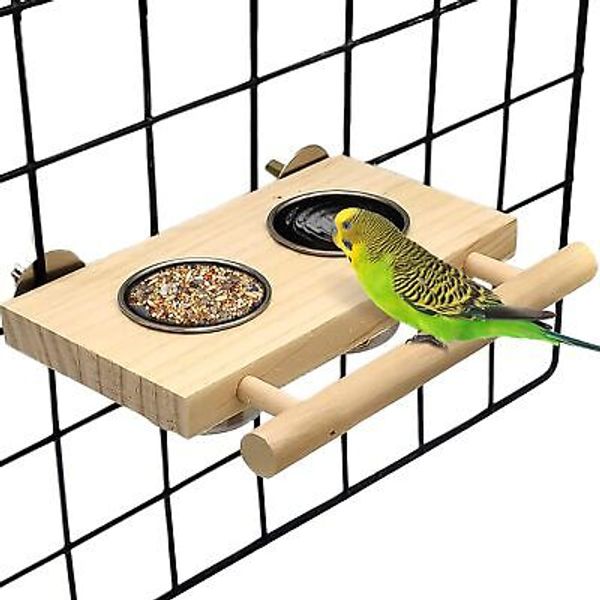 Tfwadmx Bird Food Stainless Steel Cups Wooden Perch Stand Hanging Feeder...