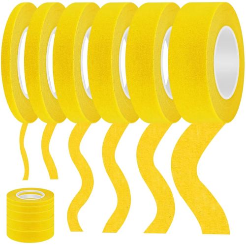 Nadinsta 11 Rolls Masking Tape Set, 20M Writable Painters Tape, 5/7/10/12/15/20mm Fine Line Decorators Tape for Indoor Painting and Decorating，Renovation Work, Automotive (Yellow)