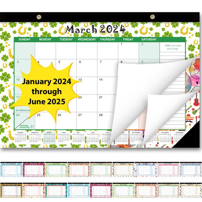 OuMuaMua Desk Calendar 2024: Monthly Pages 17 x 11-1/2 Inches Runs from January 2024 to June 2025-18 Monthly Calendar with Corner Protectors for School, Home and Office