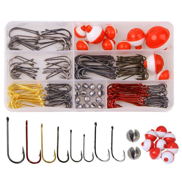 Fishing Hooks Bobbers Freshwater Tackle Kit 215pcs Fishing Gear Tackle Box Include Fishing Hooks, Fishing Weights, Bobbers for Fishing, Beginners Fishing Equipment Starter Kit for Trout Panfish