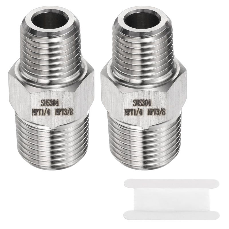 sourcing map 2pcs 304 Stainless Steel Hex Nipple 1/4