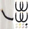 Pretty Jolly 4 Pack Wood Strong Magnetic Curtain Tiebacks Boho Style Decorative Drape Tie Backs Natural Cotton Hand-Woven Soft Rope Curtain Holdbacks for Home & Office Draperies Decor (New Black)