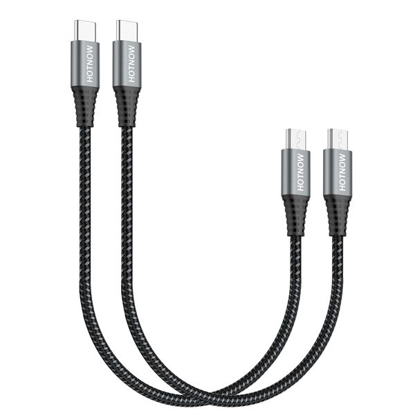 2 x USB C to Micro USB OTG Cable 30CM, 0.3M Braided USB-C Micro USB Charging Cable Support Charging & Data Transmission