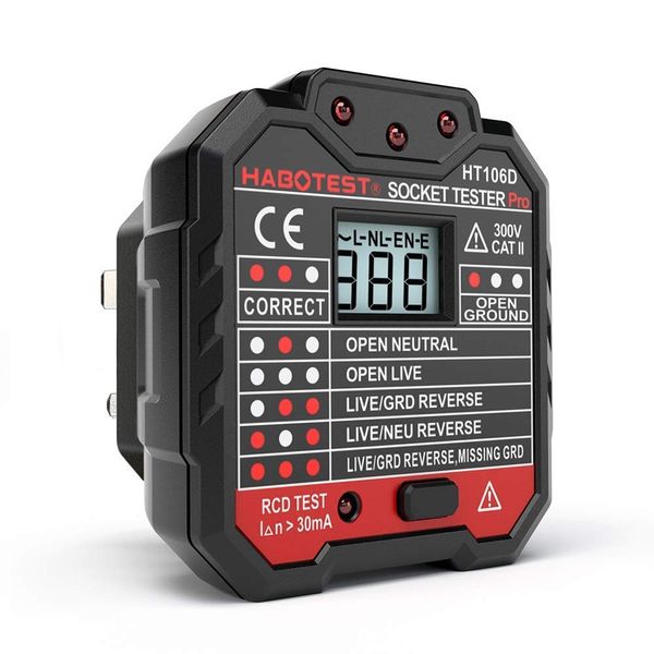 QUILLE Socket Tester Mains Outlet Tester with LCD Display Neutral Live Earth Wire Testing RCD Test - UK Plug